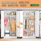 Greenvelly Metal Wardrobe Cabinet with Locking Doors, 72"H White Metal Wardrobe Closet with Hanging Rods and Adjustable Shelves, Clothing Storage Closet for Home, Office, Employee, Gym (16" D x 32" W)