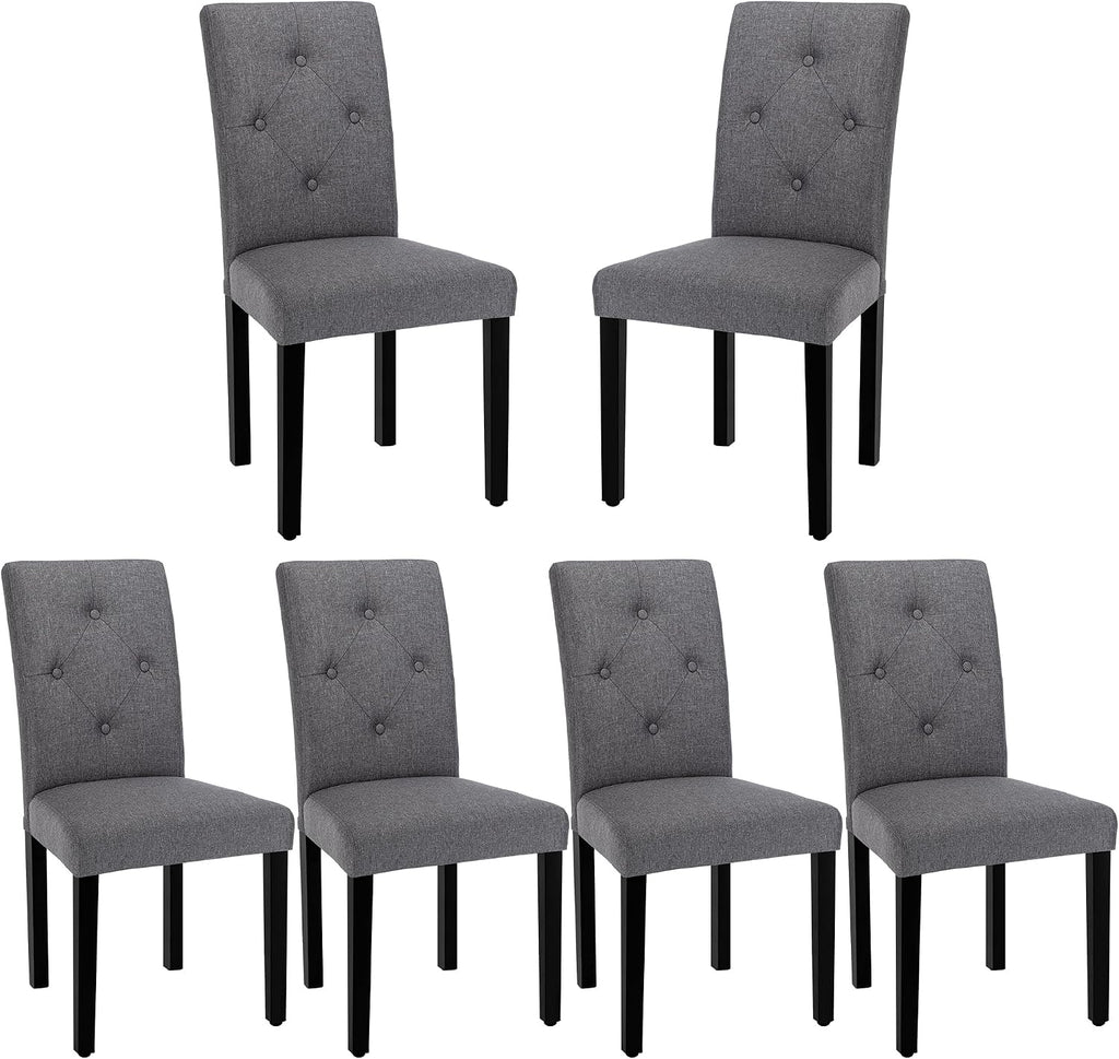 VECELO Upholstered Dining Chairs Set of 6, Modern Fabric and Solid Wood Legs &High Back for Kitchen/Living Room- Dark Gray