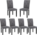 VECELO Upholstered Dining Chairs Set of 6, Modern Fabric and Solid Wood Legs &High Back for Kitchen/Living Room- Dark Gray