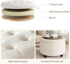 24 Inch Round Storage Ottoman,Modern Tufted Ottomans,Circular Coffee Table with Removable Top,Upholstered Large Ottoman with Storage Footrest Stool for Bedroom Living Room (White)