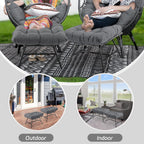 BULEXYARD 2 Pieces Outdoor Patio Ottomans, Multipurpose All Weather PE Rattan Ottoman Set, Indoor Outdoor Wicker Footrest with Removable Thicken Padded Cushions (Grey)