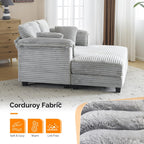 VINGLI 56" Oversized Chaise Lounge Chair, Light Grey Comfy Corduroy Chaise Sofa Recliner Bed Upholstered Sleeper Couch Bed with Throw Pillows and Armrests for Living Room, Movie Room, Bedroom