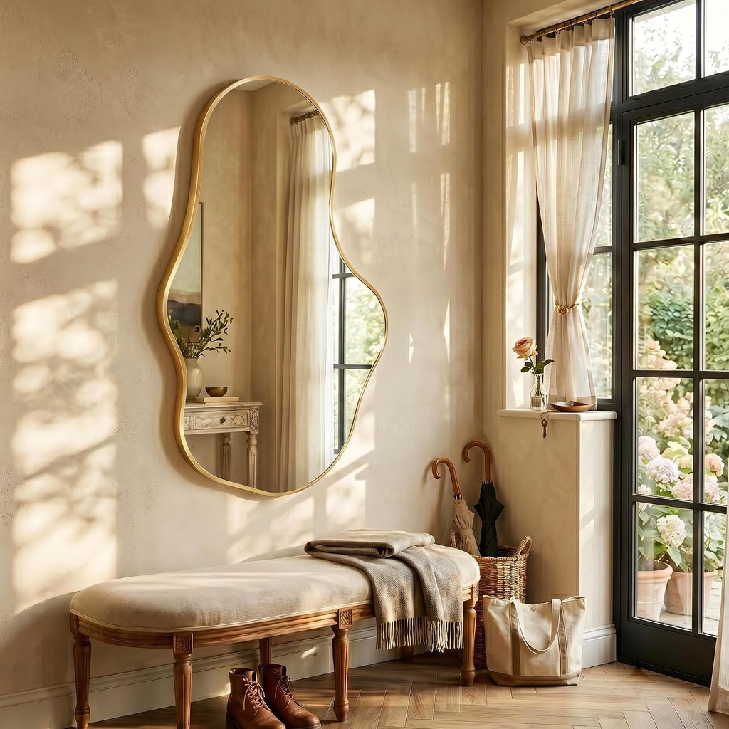 Bathroom Mirror for Over Sink-Gold Room Decor Wall Mirror 22"x 36" | Irregular Wall Mirror - Asymmetrical Abstract Mirror Unique for Bedroom, Living Room, Cloakroom, Entryway
