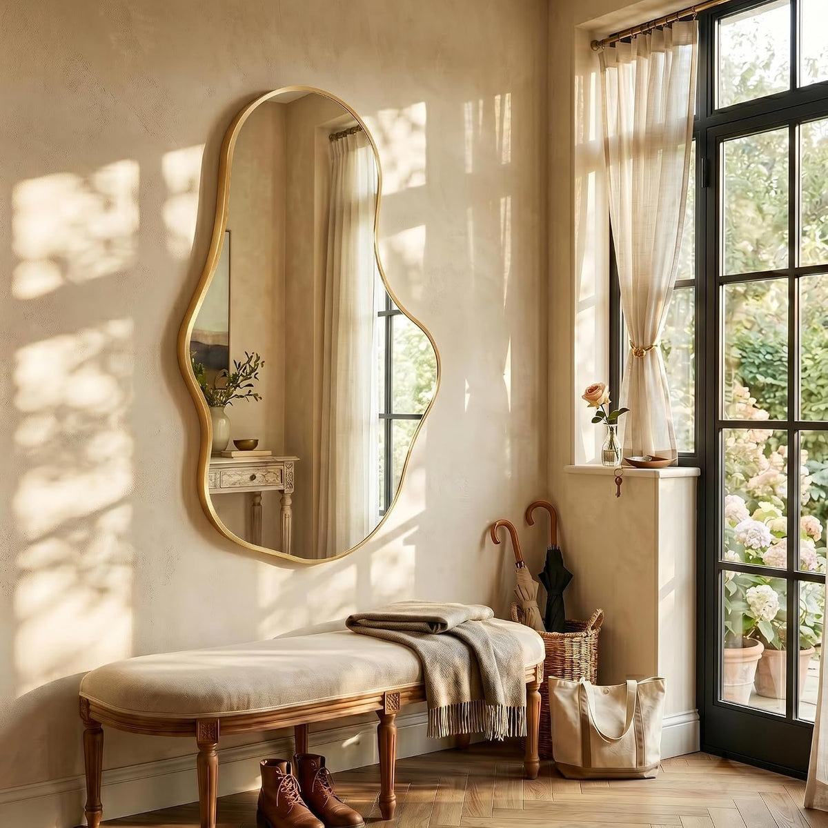Bathroom Mirror for Over Sink-Gold Room Decor Wall Mirror 22"x 36" | Irregular Wall Mirror - Asymmetrical Abstract Mirror Unique for Bedroom, Living Room, Cloakroom, Entryway