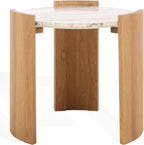 SAFAVIEH Couture Collection - Damarcus Travertine & Solid Wood Accent Table, Round Top, Classic Sculptural Design (SFV9705A)