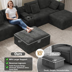 151" U Shaped Cloud Sectional Couch Modular Sofa, Comfy Oversized Couches for Living Room, Plush Corduroy Sectional Sofa Set with Ottoman Storage Console USB, Olive Dark Gray