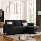 Vongrasig Convertible Sectional Couches, 3 Seat L Shaped Couch Sofa with Removable Pillows Soft Corduroy Fabric Small Couch Mid Century for Living Room, Apartment and Office (Black)