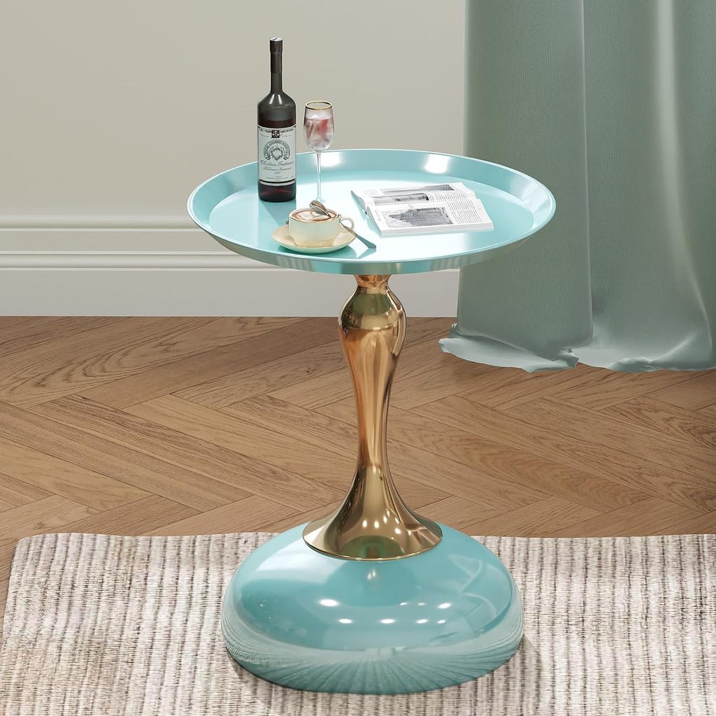 1-Pack Light Green Sleek Hourglass Side Table - Glossy Finish & Metallic Base | Contemporary Accent End Table for Living Room, Cafe & Home Decor Spaces
