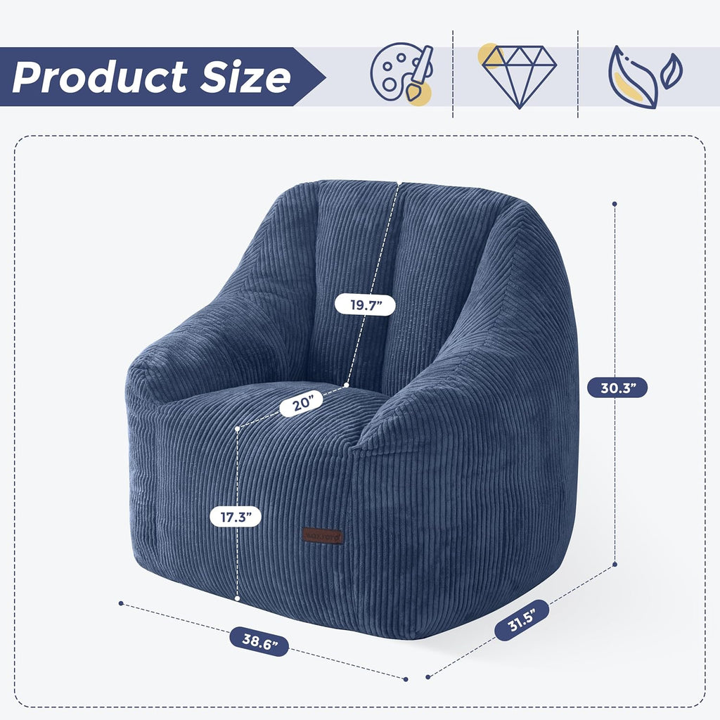 MAXYOYO Bean Bag Chair for Adults, Foam-Filled Floor Sofa for Reading | Bean Bag Chair for Adult with Filler, Cozy Living Room Chair for Bedroom Dorm, Dusty Blue