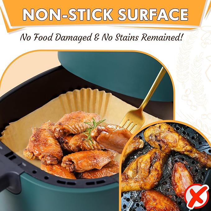 Air Fryer Liners Disposable, 125PCS 8 Inch Greaseproof Air Fryer Liners, Square Unbleached Parchment paper, Non-stick Airfryer Liners for 5-8QT Air fryer, Baking, Roasting Microwave