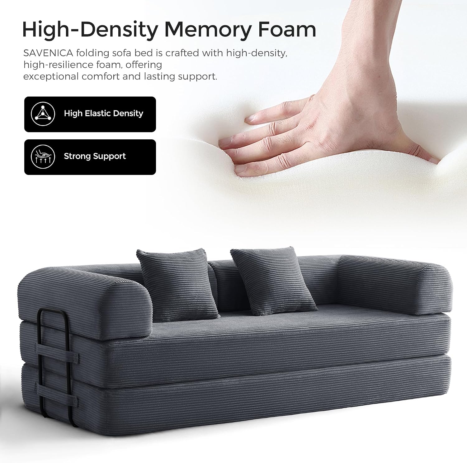79" Convertible Futon Sofa Bed, Couch for Living Room | Dark Gray | Folding Corduroy Sleeper Sofa, Modular Futon Couch with Fixed-Shape Frame, Pull Out Couch No Assembly