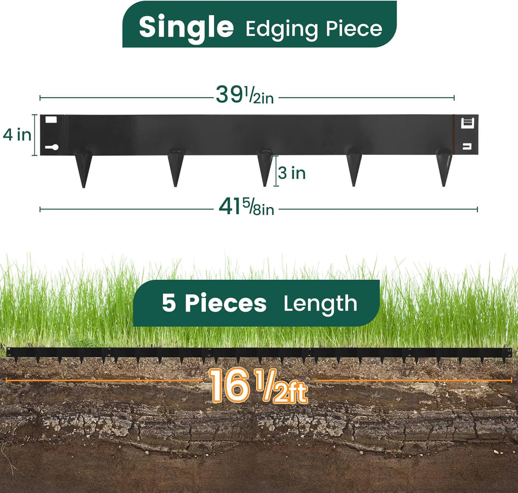 5 Pack Metal Landscape Edging, 42”L x 7”H Black Bendable Steel Lawn Garden Edging Border, No Dig Edging for Landscaping Yard Pathway (16.5 Ft Total)