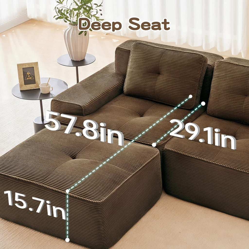Oversized Modular Sectional Sofa, Modern V Shaped Corner Couch with Ottoman, Comfy 5 Seater Cloud Sleeper Sofa with Deep Seat, Customizable Layout Couches for Living Room, Apartment, Brown