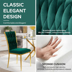 Velvet Dining Chairs Set of 6, Woven Upholstered Dining Chairs with Gold Metal Legs, Modern Accent Chairs for Living Room, Dining Room, Kitchen(Green)