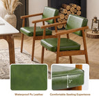 LSSPAID Mid Century Dining Chairs with Wooden Handrail, Pu Upholstered Armchair Comfy Backrest Modern Kitchen Chairs for Bedroom Living Room Dining Room, Green, Set of 1