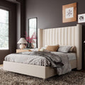 Jocisland Queen Size Bed Frame Velvet Upholstered Wingback Headboard, Cream