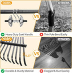 Rake for Leaves, Leaf Garden Rake, Yard Rakes for Lawns Heavy Duty, Metal Tools with 9" Small Narrow Head, 37”-79” Adjustable Long Handle, 11 Steel Tines, Quick Clean up Tool for Shrub, Camping