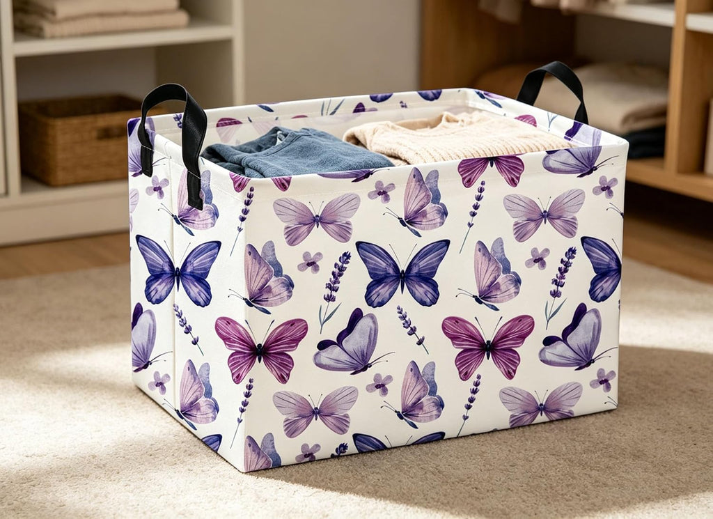 Rectangular Butterfly Baskets Storage Bins Organizer Box Room Decor for Home(Purple Butterfly)