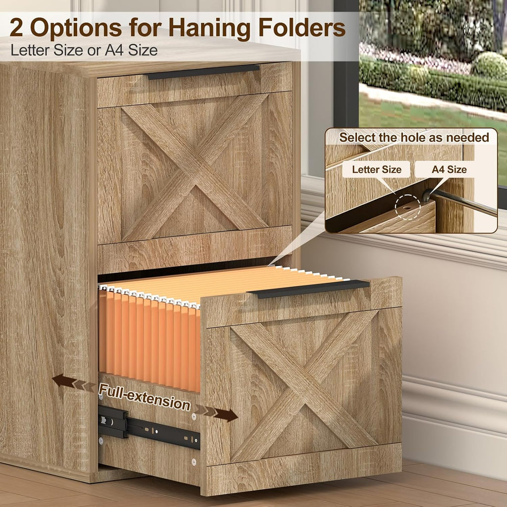 File Cabinet, Wood Filing Cabinet with 2 Drawers for Home Office | Printer Stand, Under Desk Small Storage Organizer Fit A4 / Letter Size/ Hanging File Folders, Oak