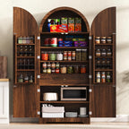72" Tall Arched Kitchen Pantry Cabinet with 3 Adjustable Shelves, Fluted Storage Cabinet with Hidden Drawer and 8 Door Shelves for Kitchen, Dining and Bathroom (Brown)