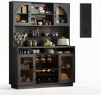 IPKIG 71" Kitchen Pantry Cabinet with Charging Station, Kitchen Hutch Storage Cabinet with LED Lights, Pantry Organizers and Storage with Anti-Tip Device for Dining Room, Black