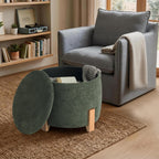 Get Set Style 22 inch Round Ottoman with Wooden Legs, Storage Vanity Stool for Makeup, Upholstered Footrest Stool,Coffee Table for Living Room, Bedroom