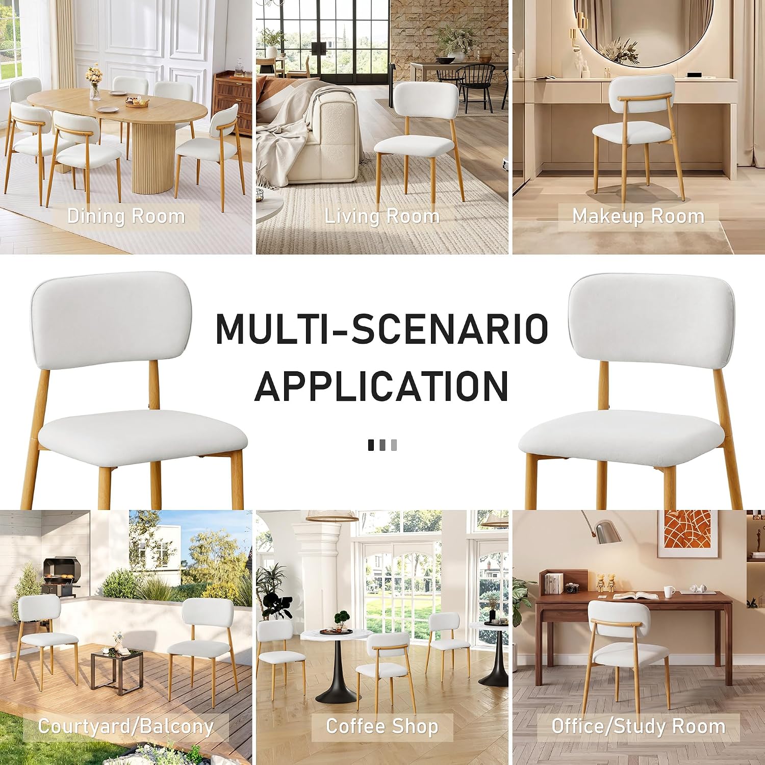 weselon Mid-Century Modern Dining Chairs Set of 4, Upholstered Velvet Dining Room Chairs with Ergonomic Curved Backrest, Wood Grain Metal Frame with Adjustable Feet (Natural Frame+Gray White Seat, 4)