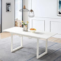 Extendable Dining Table for 4-8 Person, Extendable from 55" to 71", Modern Rectangle Dining Table with MDF Tabletop and Metal Frame, Expanding Kitchen Table for Home, Office (White)