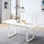 Extendable Dining Table for 4-8 Person, Extendable from 55" to 71", Modern Rectangle Dining Table with MDF Tabletop and Metal Frame, Expanding Kitchen Table for Home, Office (White)