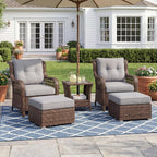 SUNBURY 2 Piece Outdoor Wicker Patio Ottoman Set, 30" Large Square Footrest with Thick Removable Cushion, All-Weather PE Rattan Stool for Backyard Poolside Porch, Grey