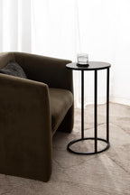 Kate and Laurel Natalli Modern Glam Metal Oval C-Table, 14 x 9 x 28, Black, Transitional Elegant Round C-Shaped Side Table for Use as Bedroom or Living Room Decor