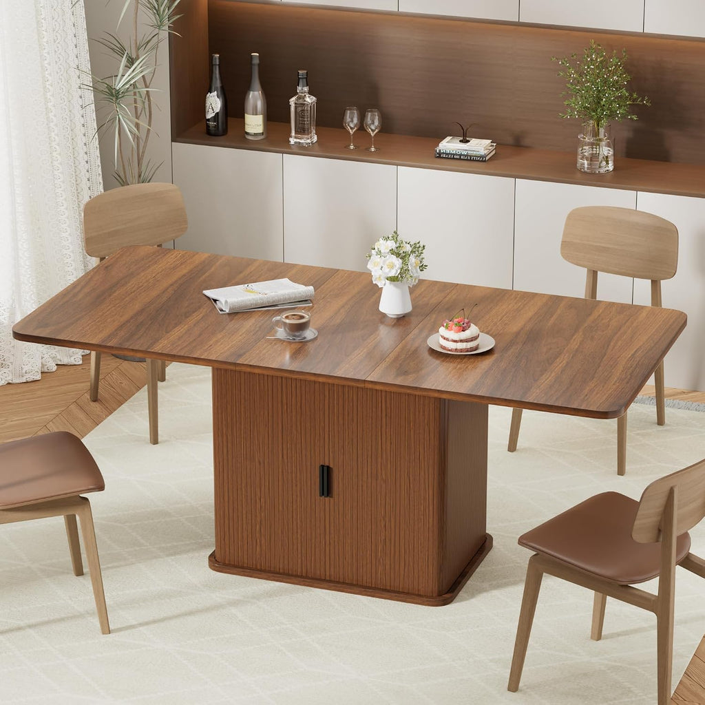 Extendable Dining Table for 4–6, 47″–63″ Rectangular Kitchen Table with Storage, Mid Century Modern Expandable Dinner Table for Dining Room,Kitchen