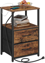 TUTOTAK End Table with Charging Station, Night Stand | Side Table with 2 USB Ports and Outlets, Nightstand with Cloth Drawer, Bedside Table for Livingroom, Bedroom Brown TB01BB088