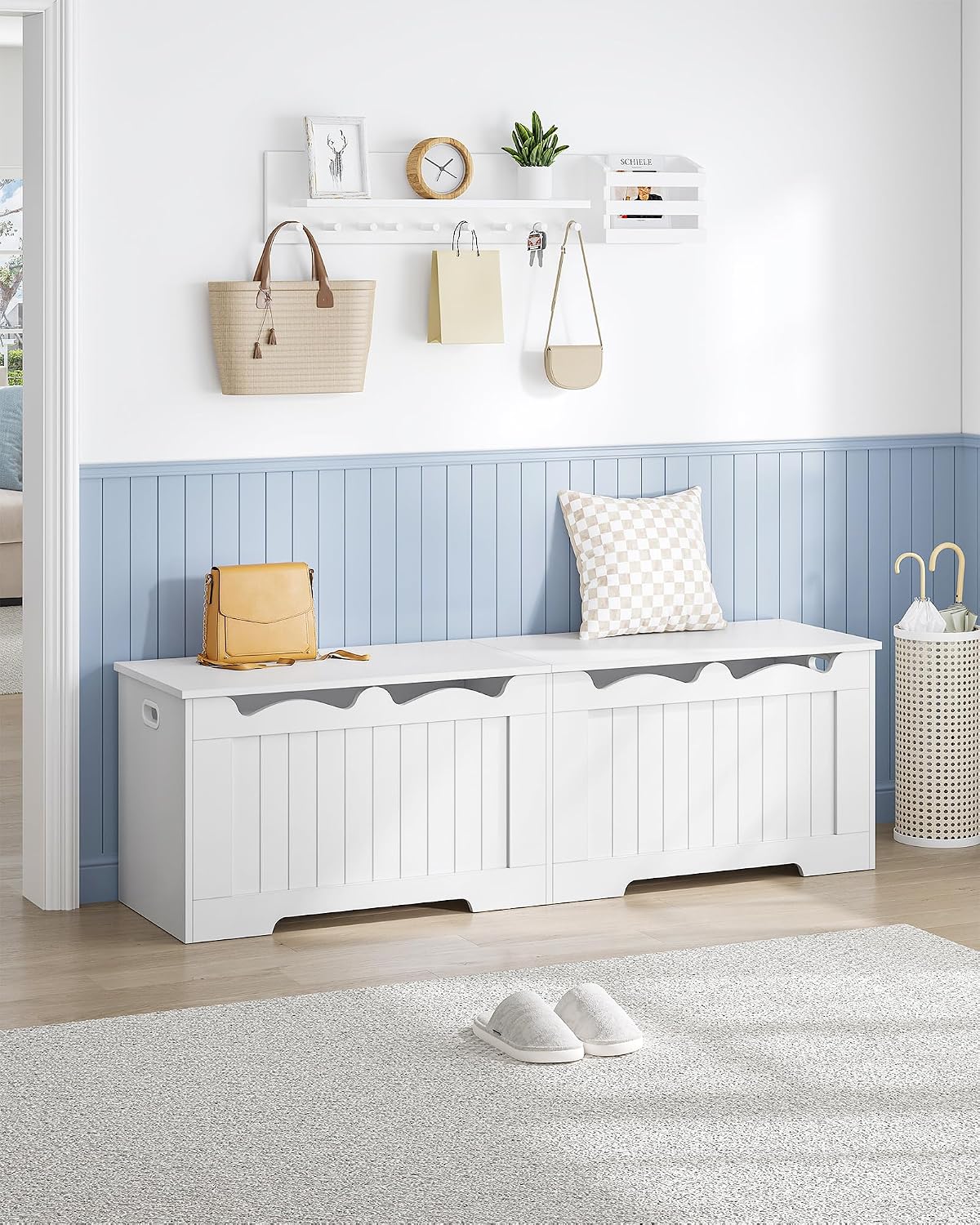 Hzuaneri 59" Storage Chest, Storage Bench Trunk with 2 Hinges, Wooden Box, Lift-Top Chest Organizer, Shoe Bench for Entryway, Bedroom, Living Room, White SB01503X