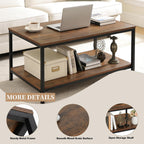 SUPER DEAL 2-Tier Industrial Coffee Table with Storage Shelf for Small Apartment Living Room, Rectangle Wood and Stable Metal TV Stand Side End Table, Rustic Brown