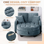 Oversized Curved Chaise Lounge Chair Indoor with Ottoman, 54.8" Cloud Reading Chair Soft Chenille Circle Couch w/Adjustable Backrest for Living Room, Apartroom, Bedroom, Blue