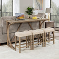 4-Piece Bar Table Set with Power Outlet, Dining Table and Chairs Set with 3 Padded Stools for Living Room/Dining Room/Game Room, Brown