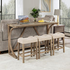 4-Piece Bar Table Set with Power Outlet, Dining Table and Chairs Set with 3 Padded Stools for Living Room/Dining Room/Game Room, Brown