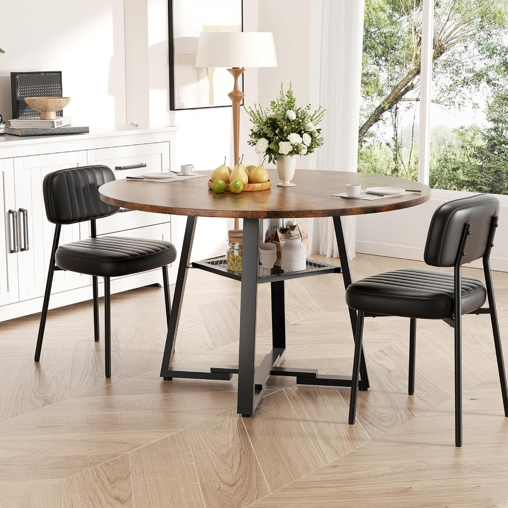 47 Inch Round Dining Table for 4-6 People,Modern Circle Dining Room Table Kitchen Table with Metal Legs for Dining Room,Kitchen,Vintage(Table Only)