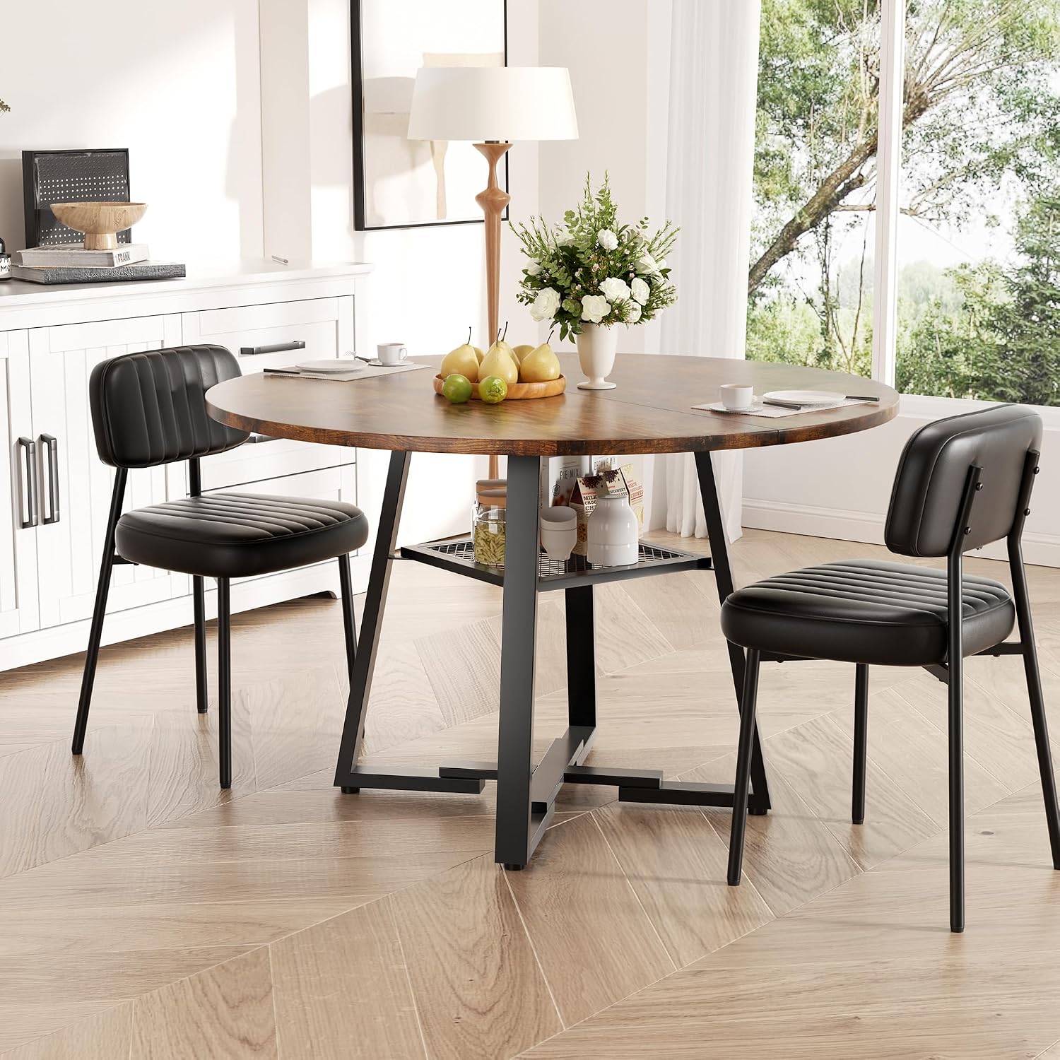 47 Inch Round Dining Table for 4-6 People,Modern Circle Dining Room Table Kitchen Table with Metal Legs for Dining Room,Kitchen,Vintage(Table Only)