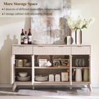 OKD Fluted Storage Cabinet with Drawers, 60" Morden Buffet Sideboard Coffee Bar Cabinet with 4 Doors and 3 Drawers for Dining Room, Living Room,Hallway (White Alder)