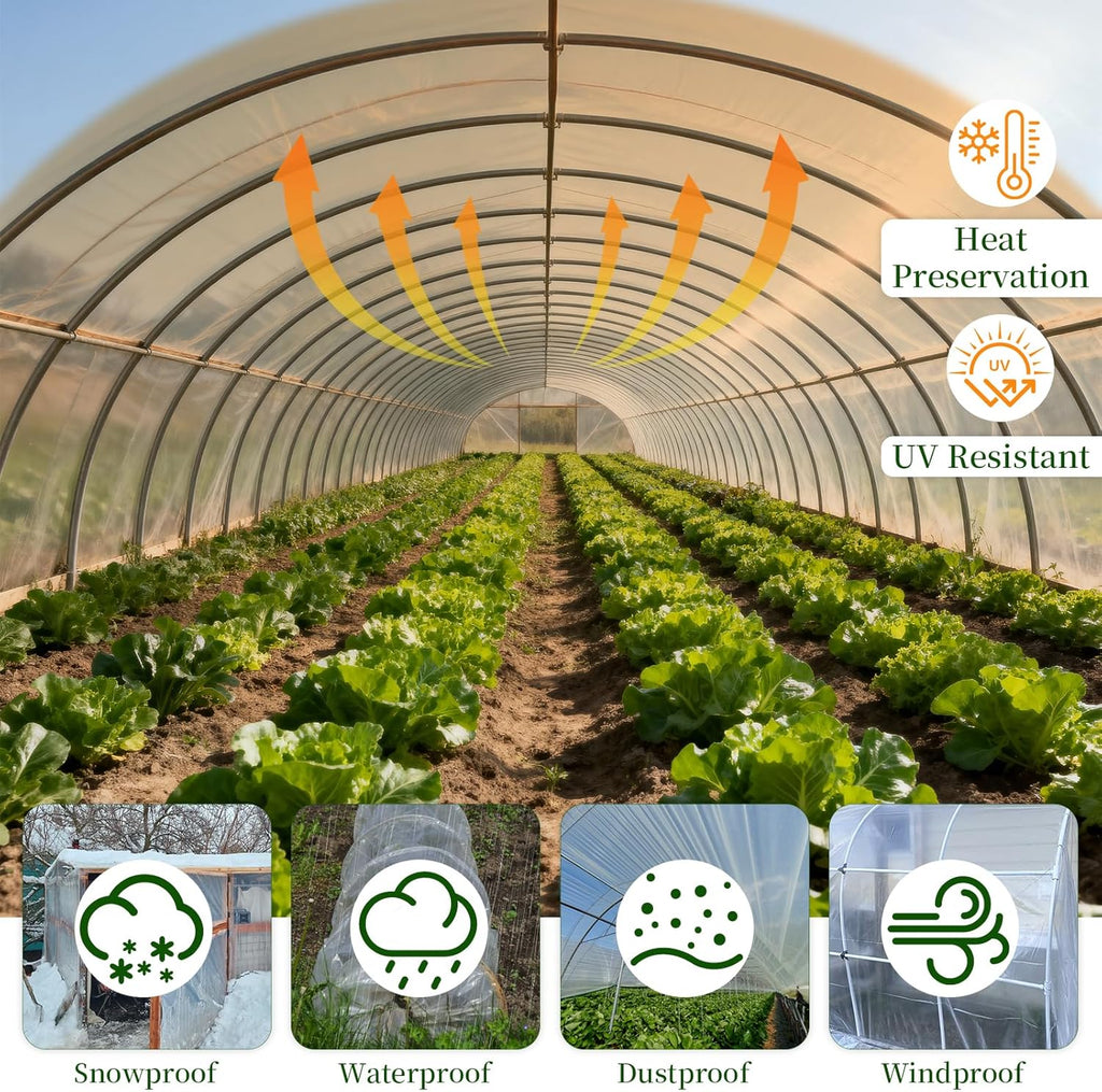 10x35 FT Greenhouse Plastic Sheeting,6 mil Transparent Greenhouse Film, UV Resistant Waterproof Plastic Covering for Winter, Polyethylene Greenhouse Covering for Farm, Garden,Agriculture