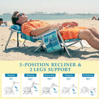 Beach Chairs for Adults, Portable Folding Backpack Beach Chair Heavy Duty 5-Position Lay Flat with Cooler Bag, Cup Holder for Outdoor/Lawn/Trip/Picnic/Fishing/Camping