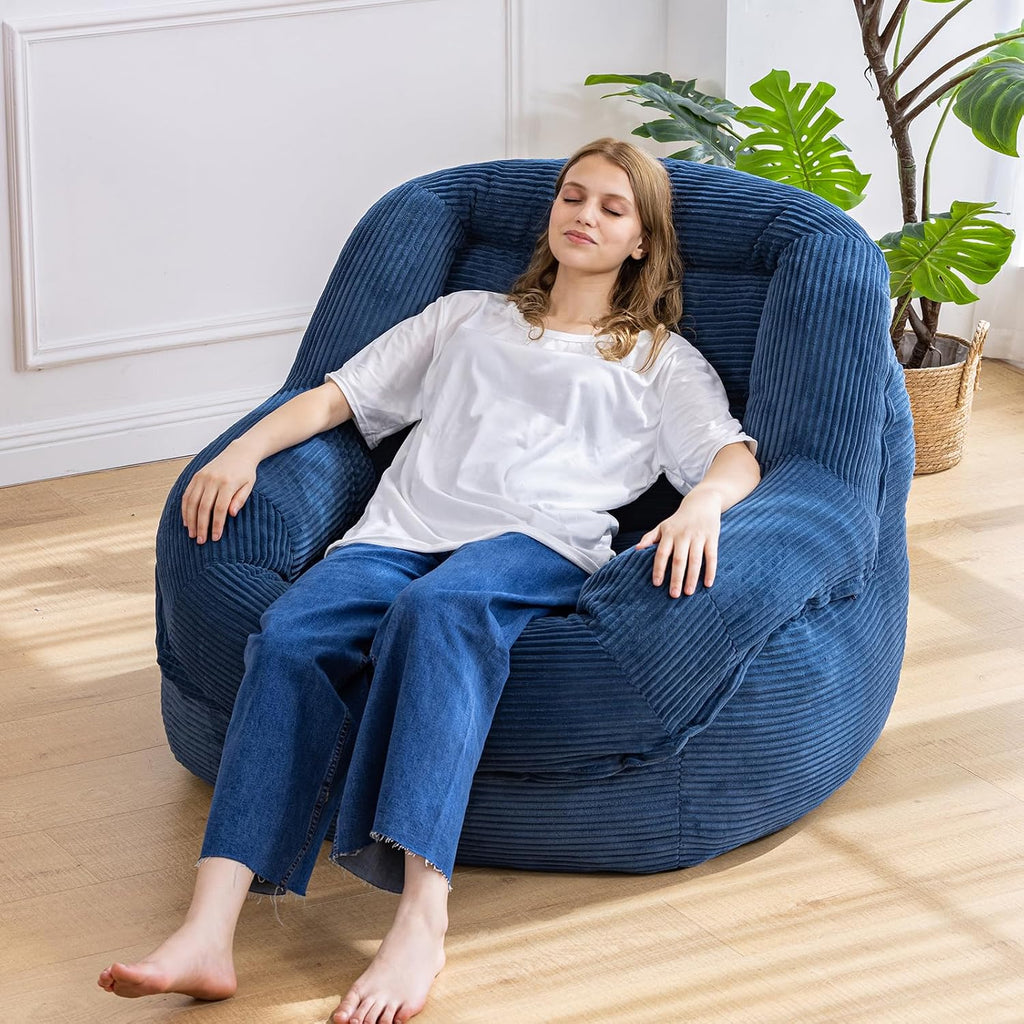 Giant Bean Bag Chair for Adults, Oversized Floor Lounge Chair with Armrests | Royal Blue, soft corduroy and resilient foam for living rooms, bedrooms, reading nooks, gaming rooms, movie nights, and pets