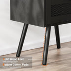 SUPERJARE Nightstands with Charging Station, Bedside Table Set of 2 with Texilene Surface Drawers, Rattan Side Table with Storage & Solid Wood Feet, End Table for Bedroom, All Black
