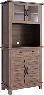 GAOMON 72“ Tall Pantry Cabinet with Drawer, 32” Wide Kitchen Pantry Storage Cabinet with Countertop, Large Kitchen Hutch with Storage Drawers and Doors for Dining Room, Living Room, Brown