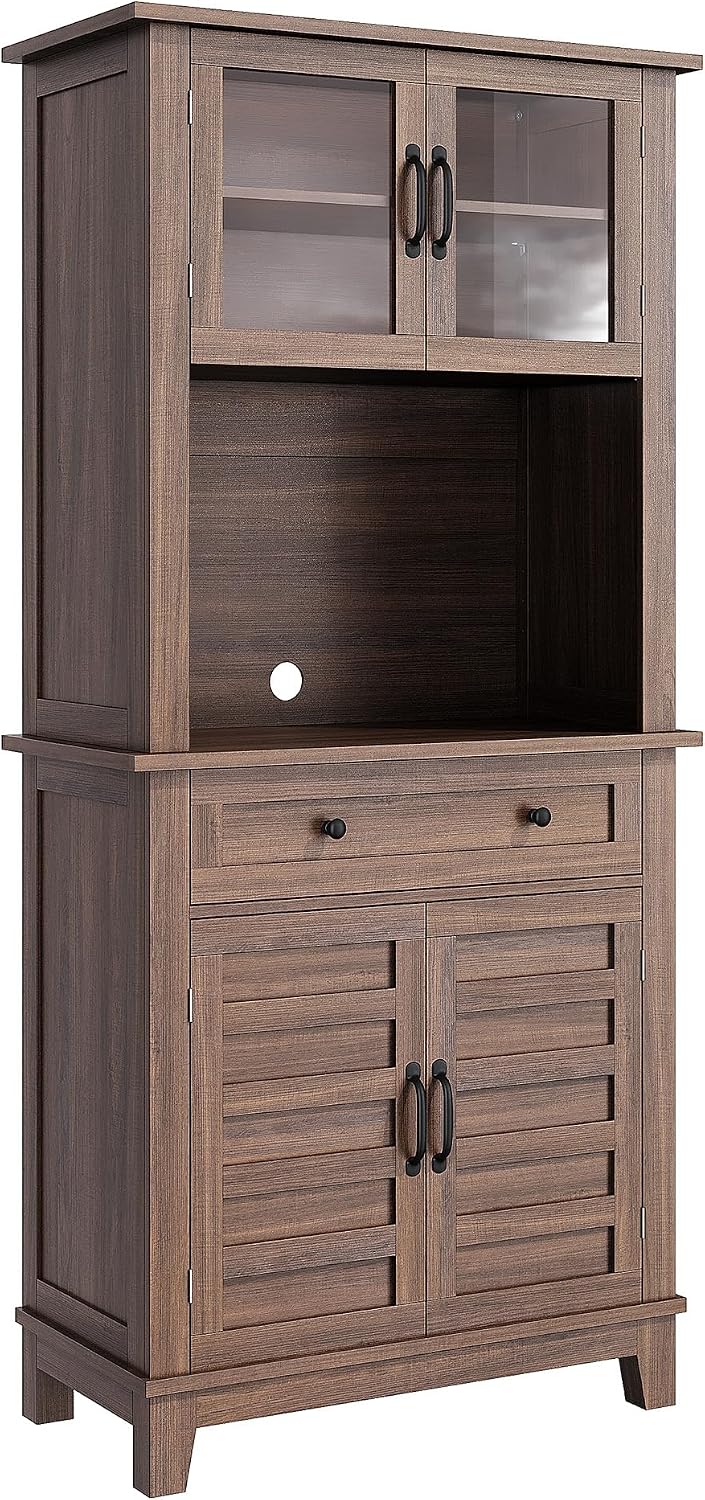 GAOMON 72“ Tall Pantry Cabinet with Drawer, 32” Wide Kitchen Pantry Storage Cabinet with Countertop, Large Kitchen Hutch with Storage Drawers and Doors for Dining Room, Living Room, Brown
