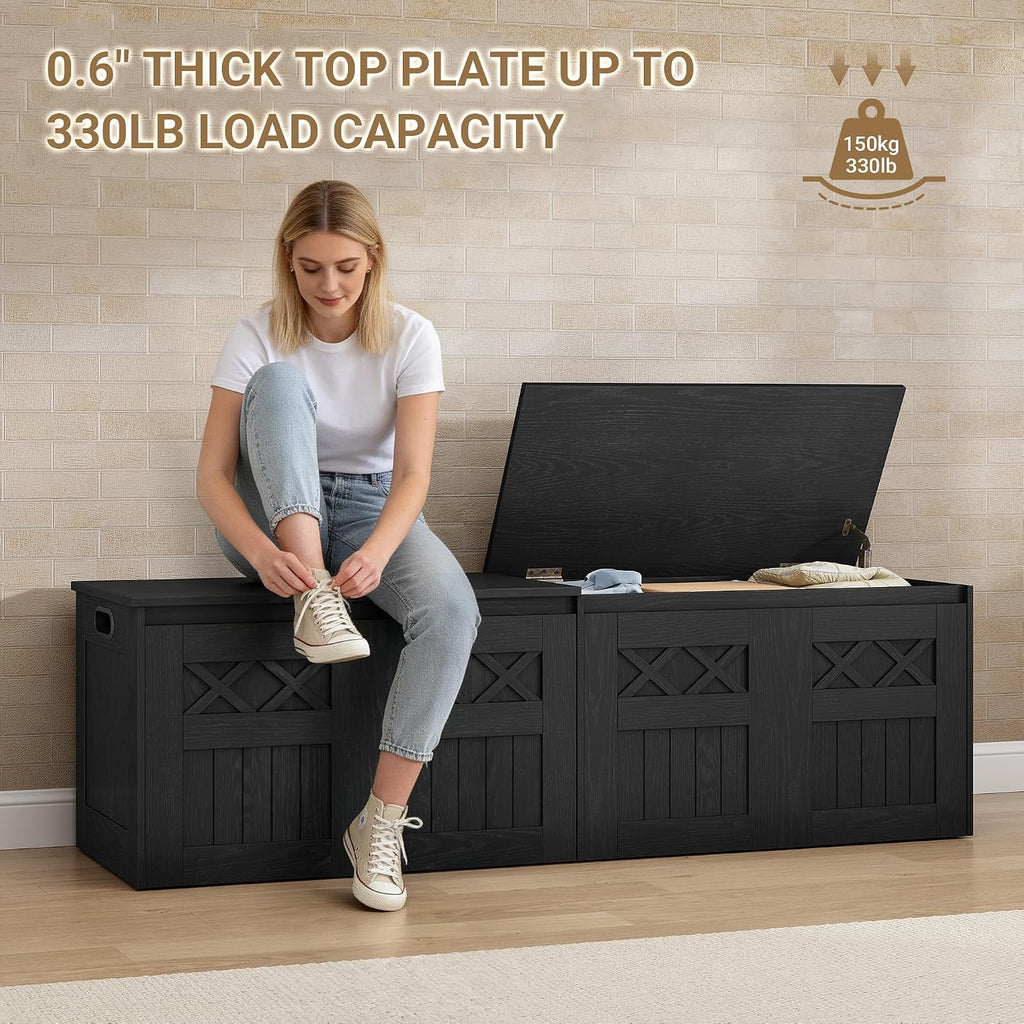 Hzuaneri 59" Rustic Storage Chest and Bench | 70 Gal | 330lb Seat | Soft-Close Hinges | Rustic Black | Shoe and Blanket Storage for Bedroom, Living Room, Entryway | SB51504X