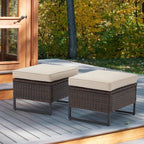 AVAWING Outdoor Wide Wicker Ottomans Set of 2, All-Weather Rattan Ottoman Seat for Garden, Backyard and Balcony, Patio Footstool with Removable Cushions, Beige 18.5" D x 22" W x 17" H