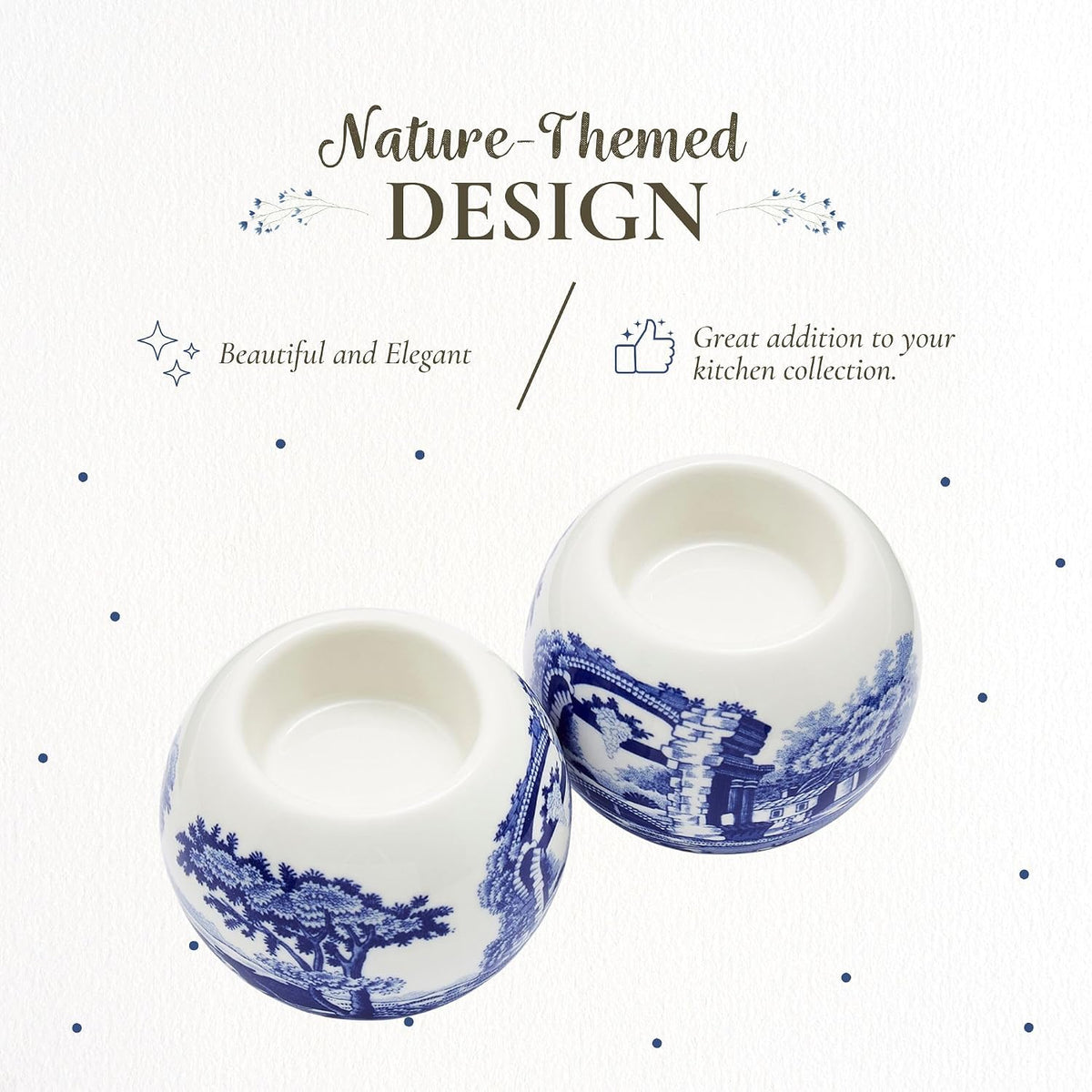 Spode Blue Italian Tealight Holders | Set of 2 Round Tealight Holders | Made of Fine Porcelain | 4 Inch Candle Holders for Home Décor and Housewarming Gift | Dishwasher Safe